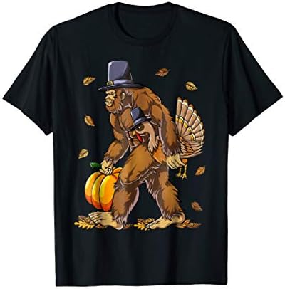 Thanksgiving Day Clothing GiftsBigfoot Pilgrim Turkey Pumpkin Thanksgiving Day Boys Men T-ShirtOEKO-TEX STANDARD 100