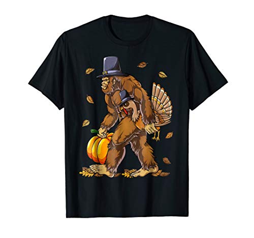 Thanksgiving Day Clothing GiftsBigfoot Pilgrim Turkey Pumpkin Thanksgiving Day Boys Men T-ShirtOEKO-TEX STANDARD 100
