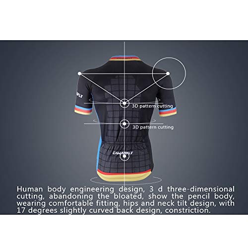 CAWANFLY Men's Cycling Jersey Bib Shorts Black Sets Bicycle Short Sleeve Reflective Bike Clothing 9D Gel Padded