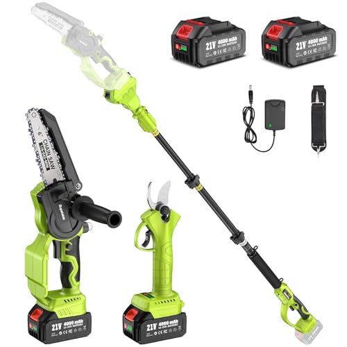 Supstable 6 Inch & 33 mm Telescopic Cordless Chainsaw with Battery, 4 in 1 Chainsaw and Scissors Kit with 8000 mAh Batteries, 4.8 m Telescopic Pole, Toolless Chain Adjustment