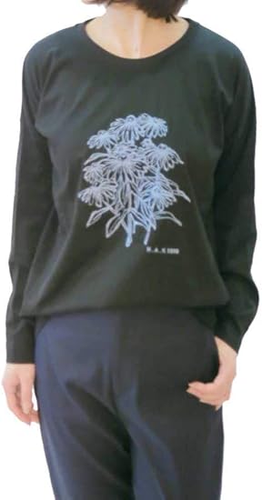 Amazon H A K ハク マーガレット刺しゅう天竺カットソー Tシャツ レディース 花柄 長袖 Hak Hakka ハッカ ブラック Tシャツ カットソー 通販