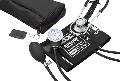 ADC Pro's Combo II SR Adult Pocket Aneroid/Scope Set with Prosphyg 768 Blood Pressure Sphygmomanometer and Adscope Sprague 641 Stethoscope and Matching Nylon Carrying Case, Black