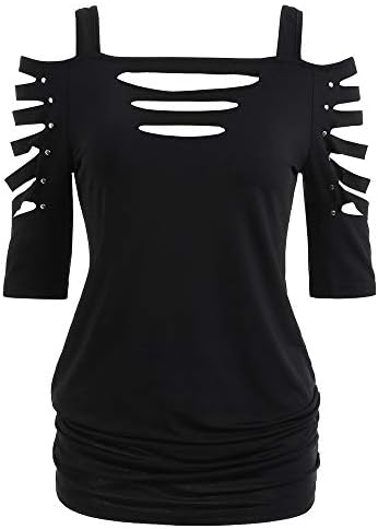 Gaddrt Tops Women's Ladies Fashion Shoulder Cut Lacerated Sleeve T-Shirt Hollow Out Casual Top