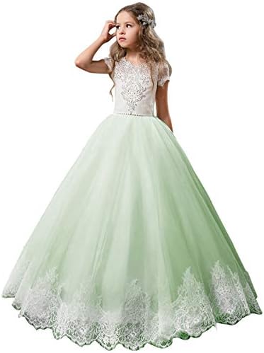 Flower Girl Dress Kids Lace Beaded Pageant Ball Gowns