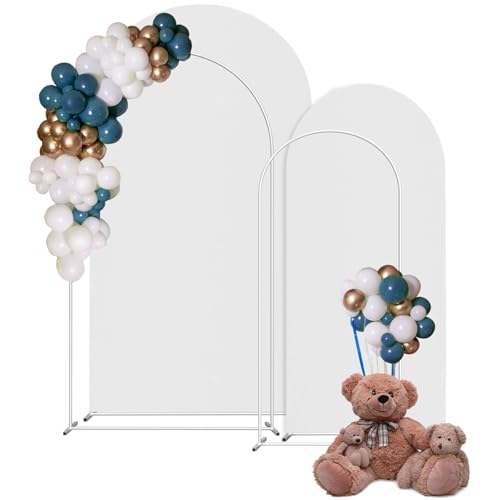 Photo 1 of Wedding Arch Backdrop Stand and Cover Set(7.3FT,6FT) Set of 2,Metal Balloon Arch Stand Frame for Wedding Birthday, Party, Baby Shower, Graduation Ceremony,White