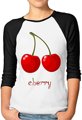 Red Cherry Clipart Graphic Women Cool 3/4 Sleeve Baseball Tee