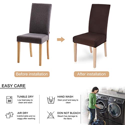 SearchI Dining Room Chair Covers Slipcovers Set of 4, Spandex Fabric Fit Stretch Removable Washable Short Parsons Kitchen Chair Covers Protector for Dining Room, Hotel (Chocolate, 4 per Set)
