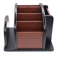 Coideal Wooden Large Spinning Remote Controls Holder Caddy for Table, Rotating Office Supplies Desk Storage Organizer/Revolving Wood Pen Pencil Holder (6 Compartments, Brown & Black)