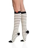 VIM & VIGR Women's 15-20 mmHg Compression Socks: Nautical Stripes - Cream & Black (Nylon) (Medium)