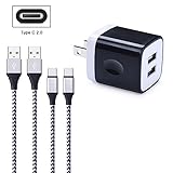 FiveBox 2Pack 6ft USB Type C Charger Compatible LG Stylo 4, Samsung Galaxy S9 S8 Note 9 8, Google Pixel 2 3 XL, LG G7 V35 ThinQ V20 V30 G5 G6, 2.1A USB Wall Charger Box Base Cube Charging Block Brick