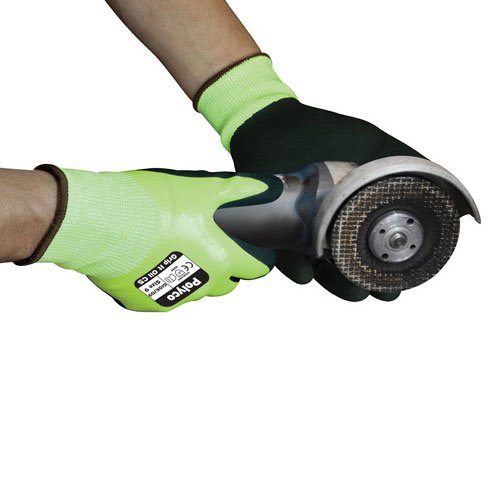 Polyco GIOK/09 Grip It Oil C5 Seamless Kevlar and Glass Fibre Liner Nitrile Glove, Size 9, Black/Green