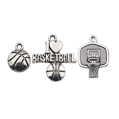 Youdiyla 75 Basketball Charms Collection, Bulk I Love Basketball Basketball Hoop Ball Frame Fitness Sport Charms Metal Pendant Craft Supplies Findings for Necklace and Bracelet Jewelry Making HM324