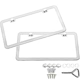 SunplusTrade 2 Stainless Steel Polish Mirror License Plate Frame + Chrome Screw Caps