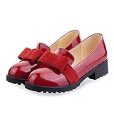 Milesline Womens Round toe Patent Leather Slip on Shoes Sweet Bow Mid Heel Loafer