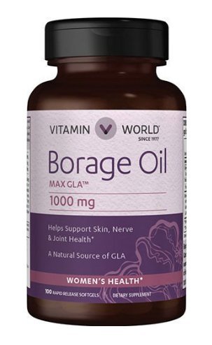 Vitamin World Borage Oil 1,000 mg.Helps Support Skin, Nerve & Joint Health 100 rapid release softgels