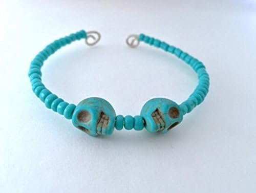 1 size turquoise scull bracelet, gothic scull bracelet, sugar scull bracelet, one size adjustable bracelet