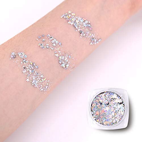image for 2PCS Body Glitter, Silver Holographic Chunky Body Glitter Cosm