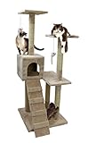 Large Cat Tree House - 4 Foot Tall Soft Felt Carpet Climbing Play Tower and Scratcher for Pets to Play, Scratch and Rest – Three Levels with Ramps, Fort and Mouse Toys – Easy Assembly – by Petlo