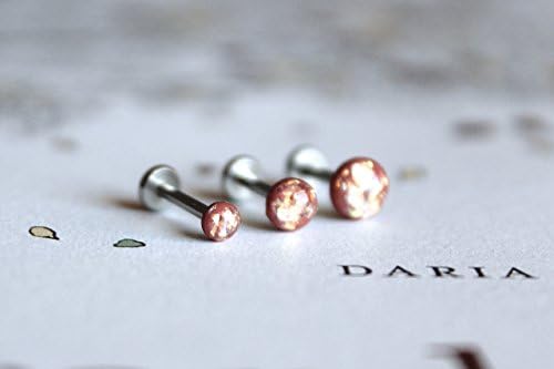 18g or 16g: Opalescent Dusty Rose Internally Threaded Triple Labret Set; 1.5mm, 2mm, 2.5mm, 3mm, 4mm, 5mm Gem Sizes; 5/32" (4mm), 1/4" (6mm), 5/16" (8mm), 3/8" (10mm), 15/32" (12mm) Lengths