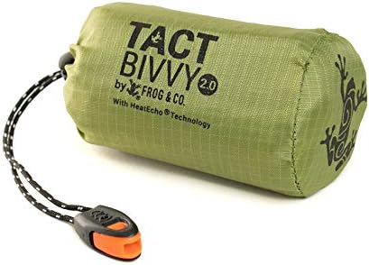 Tact Bivvy 2.0 Emergency Sleeping Bag, Compact Ultra Lightweight, Waterproof, Thermal Bivy Sack Cover, Emergency Shelter Survival Kit – w/Stuff Sack, Carabiner, Survival Whistle + ParaTinder