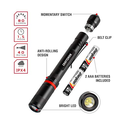 Craftsman Penlight and Keychain Flashlight Combo Kit, 2pack LED Pen
