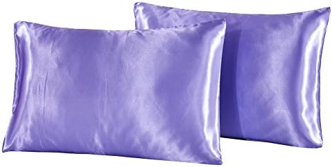 2 Pieces of 300TC Solid Purple Soft Natural Satin Pillowcase, Hypoallergenic,with hidden zipper- Purple Queen Size