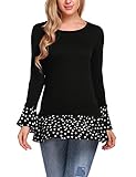 Zeagoo Women Casual Ruffle Hem Tunic Bell Sleeve Polka Dots Dressy Tops Blouse