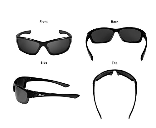 Flux CA155 Polarized Sports Sunglasses for Man or Woman Cycling Fishing Golf (Gloss Black, Grey)