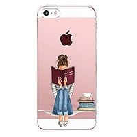 Matop Compatible/Replacement for iPhone 5/5s/SE Girls Gift Design Clear Transparent Bumper TPU Soft Rubber Silicone iPhone 5 Case Cover for iPhone 5 / iPhone 5S / iPhone SE (Girl Reading)