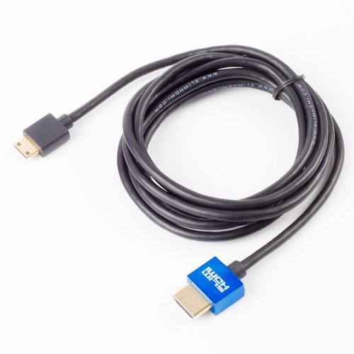 2m Slim HDMI Male Mini (Type C) to Male (Type A) Cable, The World's Slimmest HDMI Lead? (Gold Plated, 1080p, 3D, High Speed, ARC)