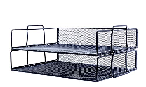 Klickpick Office 2 Tier Stackable Heavy Duty Metal Desktop Letter Tray File Organizer Sorter Desk Document Organizer Shelf Tray Magazine Holder Paper File Newspaper Organizer Tray - Black