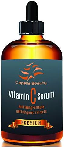 Vitamin C Serum with Hyaluronic Acid for Anti-Aging: reduces dark &amp; sun spots, wrinkles and fine lines, with Hyaluronic Acid to protect and restore skin. Pure Botanical &amp; Vegan By Capella Beauty, 1oz