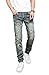 YTD Men's Zipper Biker Jeans Ripped Distressed Slit Denim Slim Stretch Moto Pants (US 40, Nostalgia Blue)