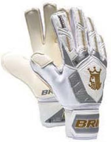 Goalkeeper Gloves Brine King Match 3X Soccer Goalie Glove Finger Save Protection Spines (White/Silver/Gold, 5)