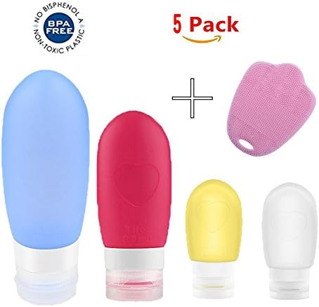 Travel Bottle TSA Approved Set Refillable Squeezable Leak proof Soft Silicone Travel Bottle Set BPA Free for Liquid-For Shampoo, Conditioner, Lotion (5 pack (13oz+12oz+21.25oz+130g))