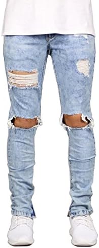 IA ROD CA Men's Blue Skinny Ripped Destroyed Distressed Fashion Tapered Leg Slim Fit Jeans 30