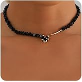 Xerling Black Beaded Necklace Boho Black Heart Pendant Choker Trendy Irregular Beads Stone Collar Necklace for Women