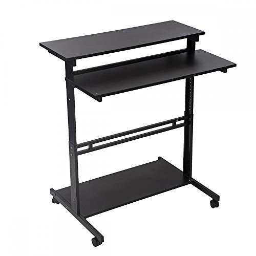 Black Home Office Adjustable Standing Desk Workstation w/Casters Tray