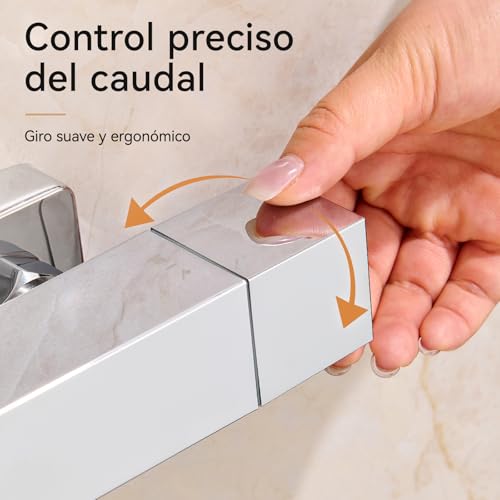 Auralum Thermostatic Shower and Bath Tap, Anti-scald Cold Body Wall Mixer with Button 38 °C, 2 G1/2 Inch Taps, Adapter G3/4 Inch, Adjustable 135-165 mm, Universal Replacement, Chrome
