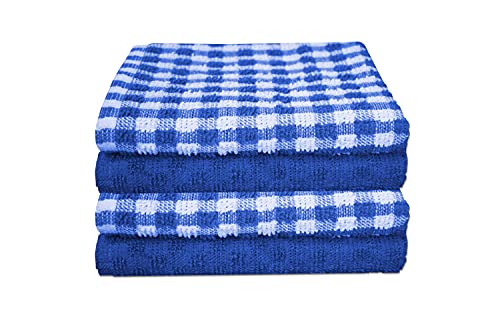 Tea Towels Set of 4 - Kitchen Hand Towels - 100% Cotton Terry Soft Absorbent Dish Cloths (Royal Blue, 4)