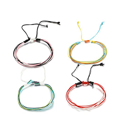 Crytech 4Pcs Bohemian Handmade Adjustable Layered Wax Coatedwrap Bracelet Waterproof Ethnic Colorful Boho Braided Rope Friendship String Hand Chain Gifts for Women Teen Girls (Multicolor)