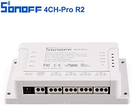 ITEAD Sonoff 4CH Pro - 4 Gang Inching/Self-locking/Interlock WiFi RF Smart Switch Work with Amazon Alexa, and Nest Thermostat for Home Automation