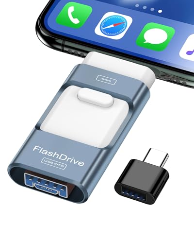 ZARMST USB Flash Drive 512GB for i-Phone and Android, 4 in 1 USB 3.0 with L-ightning/USB-C/Micro USB/USB-A, External Memory for Mobile, Photo and Video Storage, Blue
