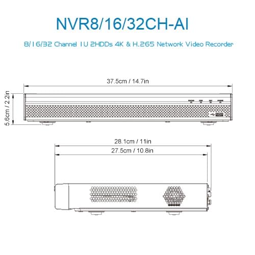 EmpireTech NVR 5-EI Series 8 Channels None POE 1U 2HDD Smart H.265+ AI Network Video Recorder,Face Recognition,SMD Plus,Max. 384 Mbps Incoming/Recording/Outgoing Bandwidth,NVR8CH-AI (8 Channels)