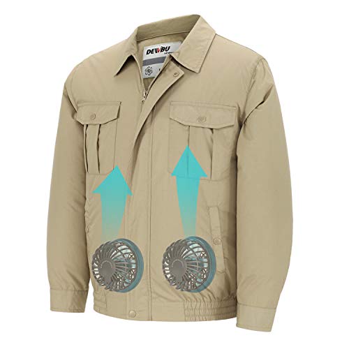 DEWBU Workwear Equipped Cooling Jacket Fan with Battery Pack for Summer Outdoors Air-Conditioned Clothes (Khaki Suit,XX-Large) - Thumbnail 7