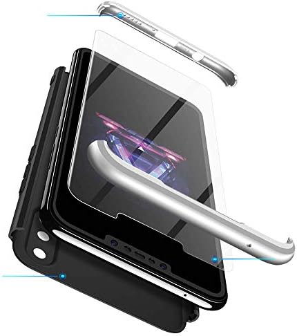 cmdkd Huawei Nova 3i Case, 360 Degree Protection 3 in 1 Slim PC Cover Shockproof Shell Full Body Coverage Hard Protective Case + Tempered Glass Screen Protector for Nova 3i/P Smart Plus Silver Black