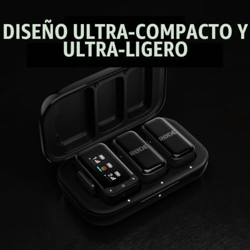 Wireless Micro - Kit de micrófono inalámbrico Compacto para cámara, Dos micrófonos con Receptor de cámara, Receptor para Smartphone y Estuche de Carga para creación de Contenido - USB-C, Negro
