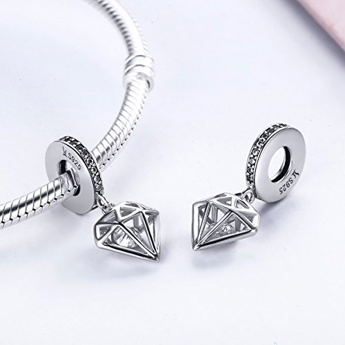 BAMOER Charm Sterling Silver Diamond Love Charms Pendant for Charms Bracelet