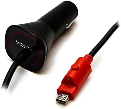 Professional Quick Fast Charge 2.0 LAVA Iris X1 Grand MicroUSB Car Charger with Press Button LED Light. (2.1A / Black)
