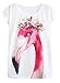 futurino Women's Garland Flamingo Print Crewneck Short Sleeve T-Shirt Top Tees M White